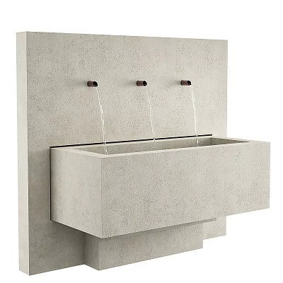 Modern Concrete Washbasin With Three Faucets And Flowing Water On Wall 3d model
