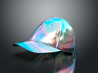 Iridescent Shiny Reflective Baseball Cap On Dark Background With Glossy Effect 3d model