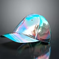 Iridescent Shiny Reflective Baseball Cap On Dark Background With Glossy Effect