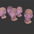 Multiple Bald Female Head Models in 3D Render With Varied Expressions 3d model