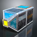 Metallic Container With Blue Panels Yellow Square And Textured Surface Design 3d model