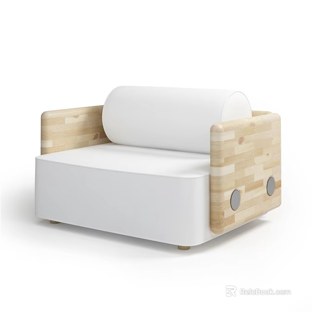 Minimalist Single Sofa With Wooden Frame And White Upholstered Cushions 3d model 