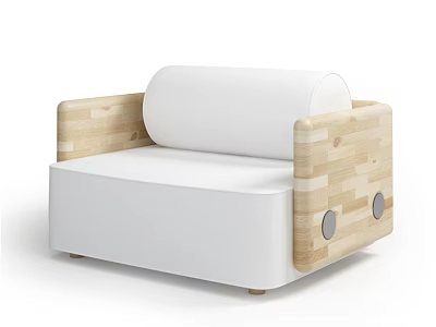 Minimalist Single Sofa With Wooden Frame And White Upholstered Cushions 3d model