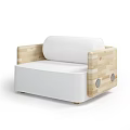 Minimalist Single Sofa With Wooden Frame And White Upholstered Cushions