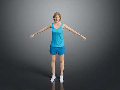 Child Wearing Blue Tank Top Blue Shorts And White Shoes With Arms Outstretched 3d model