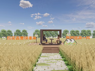 Modern paddy field landscape seat 3d model