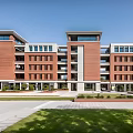 Retro Red Brick School Middle School Education Building Campus Teaching Building Playground 3d model