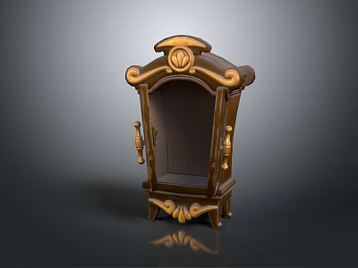 Classic Wooden Display Cabinet With Ornate Gold Accents And Carved Vintage Design 3d model