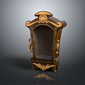 Classic Wooden Display Cabinet With Ornate Gold Accents And Carved Vintage Design