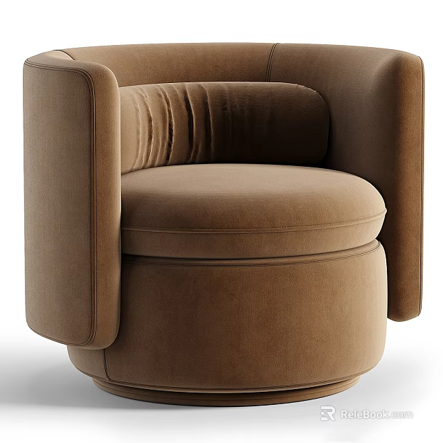 Modern Brown Upholstered Armchair With Oversized Arms And Rounded Seat 3d model 