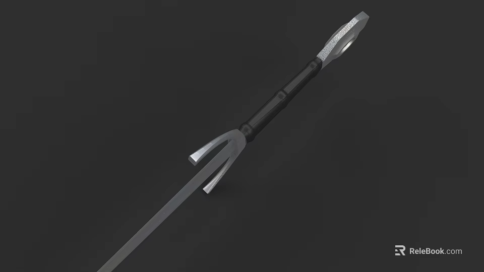 Medieval Polearm Weapon With Long Metal Shaft And Forked Pointed Tip 3d model 