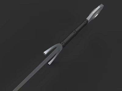 Medieval Polearm Weapon With Long Metal Shaft And Forked Pointed Tip 3d model