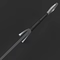 Medieval Polearm Weapon With Long Metal Shaft And Forked Pointed Tip 3d model