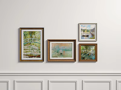 Classic Oil Paintings As Wall Decor On White Wall 3d model