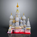 Cartoon Style Castle Scene With White Domes Golden Accents Pink Body And Red Base