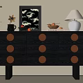 Black Console Table With Round Wooden Knobs Drawers Table Lamp Artwork Books And Decorative Items 3d model