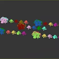 Colorful Plants With Green Leaves And Red Yellow Flowers Arranged On Dark Background