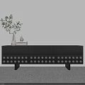 Black TV Stand With White Circular Dots And Green Plant Vase Decorative Item Books
