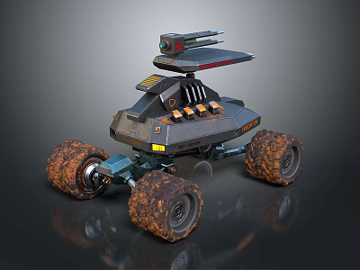 Mechanical Exploration Vehicle With Large Rugged Tires And Top Sensor Equipment 3d model