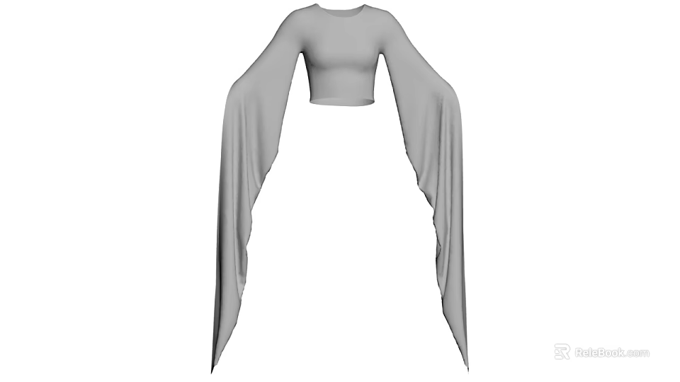 Gray Cropped Top With Flowy Long Sleeves Modern Minimalist Design 3d model 