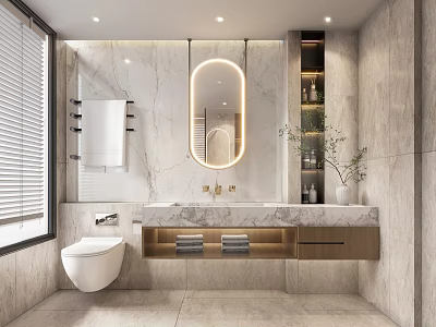 Modern Bathroom With Marble Backlit Mirror Smart Toilet And Floating Vanity 3d model