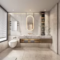 Modern Bathroom With Marble Backlit Mirror Smart Toilet And Floating Vanity