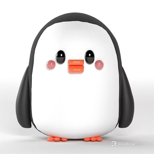 Cute Penguin Doll With Black Wings White Body Orange Beak And Pink Cheeks 3d model 