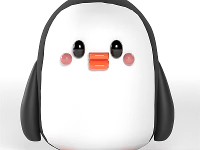 Cute Penguin Doll With Black Wings White Body Orange Beak And Pink Cheeks 3d model