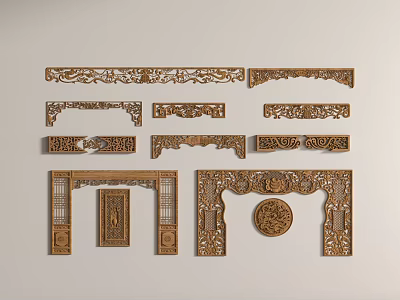 New Chinese style carved partition hollow carved lintel 3d model
