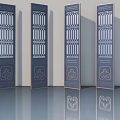 Modern Dark Swing Doors With Lattice Design And Decorative Patterns On White Wall 3d model