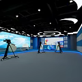 Modern Studio Interior With Green Screen Camera Tripod White Chairs And World Map 3d model