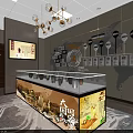 Traditional Chinese Style Tobacco And Wine Shop Interior With Display Cabinets Chandeliers And Green Plants