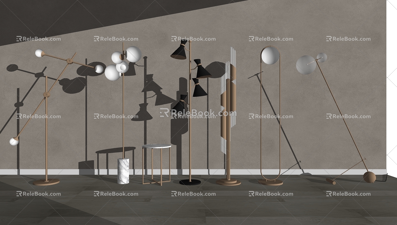 Metal multi-head floor lamp decorative floor lamp combination 3d model