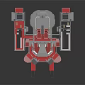 Cartoon Scene With 3D Rendered Mechanical Structure And Red Silver Parts