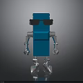 Blue Robot With Sunglasses Silver Mechanical Arms And Legs On Black Background With Reflection