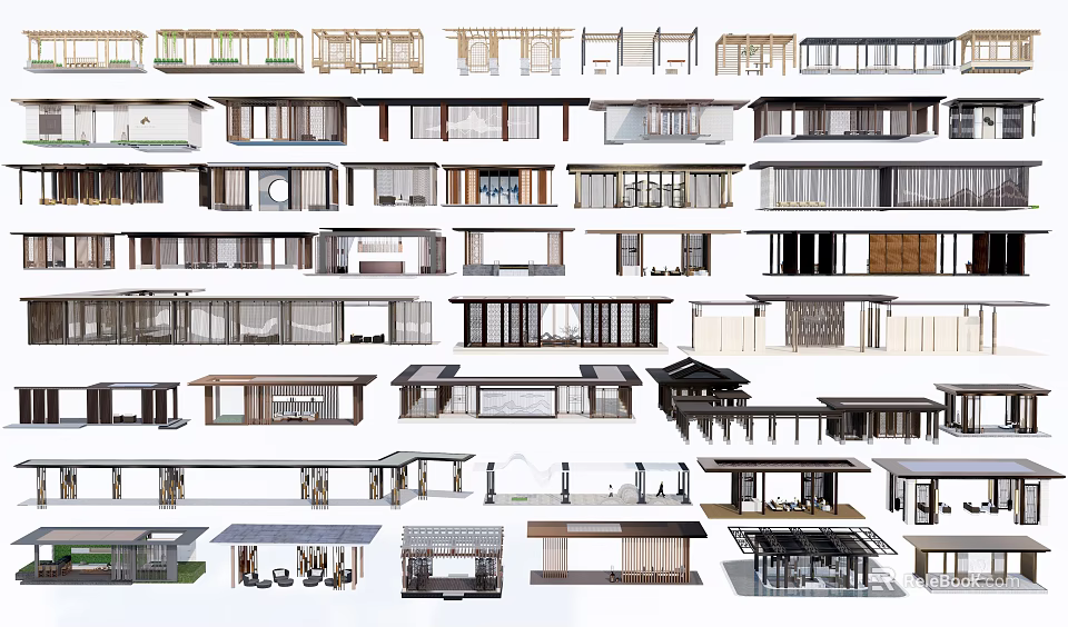 Various Stylish Pergola Designs Featuring Modern Traditional Wooden And Metal Outdoor Structures 3d model 
