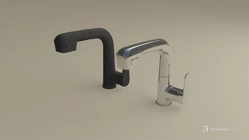 Stylish Modern Faucet Designs with Black Matte and Chrome Polished Metal Finishes 3d model 