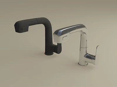 Stylish Modern Faucet Designs with Black Matte and Chrome Polished Metal Finishes 3d model