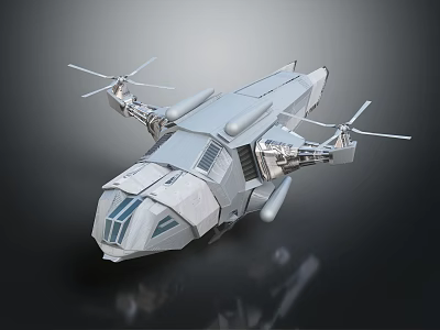 Futuristic Silver Aircraft With Multiple Rotors Sleek Design And Reflective Surface 3d model