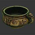 Ancient Ornate Ceramic Vessel Featuring Dragon Handles And Intricate Gold Decorative Patterns 3d model