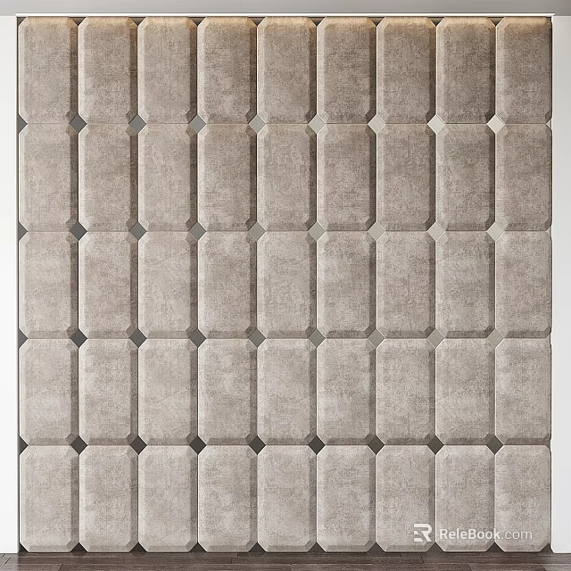 Stylish Bed Background Wall Design With Upholstered Panels And Metal Accents 3d model 
