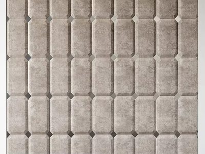 Stylish Bed Background Wall Design With Upholstered Panels And Metal Accents 3d model