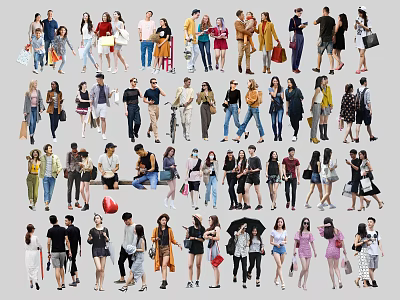 Diverse People Walking Shopping and Standing in Various Casual Outdoor Activities 3d model