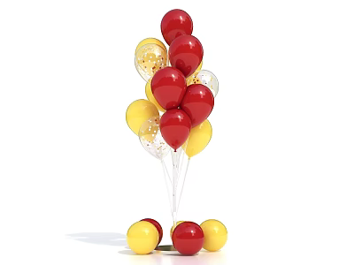 Bright Red Yellow and Golden Balloons Bunch With Base for Party Decoration 3d model