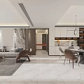 Modern Spacious Open Plan Living And Dining Room With Elegant Marble Decor And Cozy Design