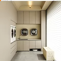 Modern Laundry Room With Built In Double Washer And Cabinet Design Setup