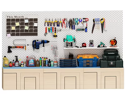 Industrial Equipment Storage With Pegboard Hanging Tools Toolboxes And Supplies 3d model