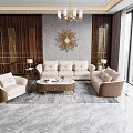 Elegant Beige Sofa Coffee Table Set With Gold Accents In Modern Living Room