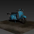 Vintage Blue Retro Scooter With Black Seat And Mountain Outdoor Background
