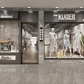 Stylish Clothing Store Interior With Hanging Dresses Display Racks Lights And Chevron Flooring